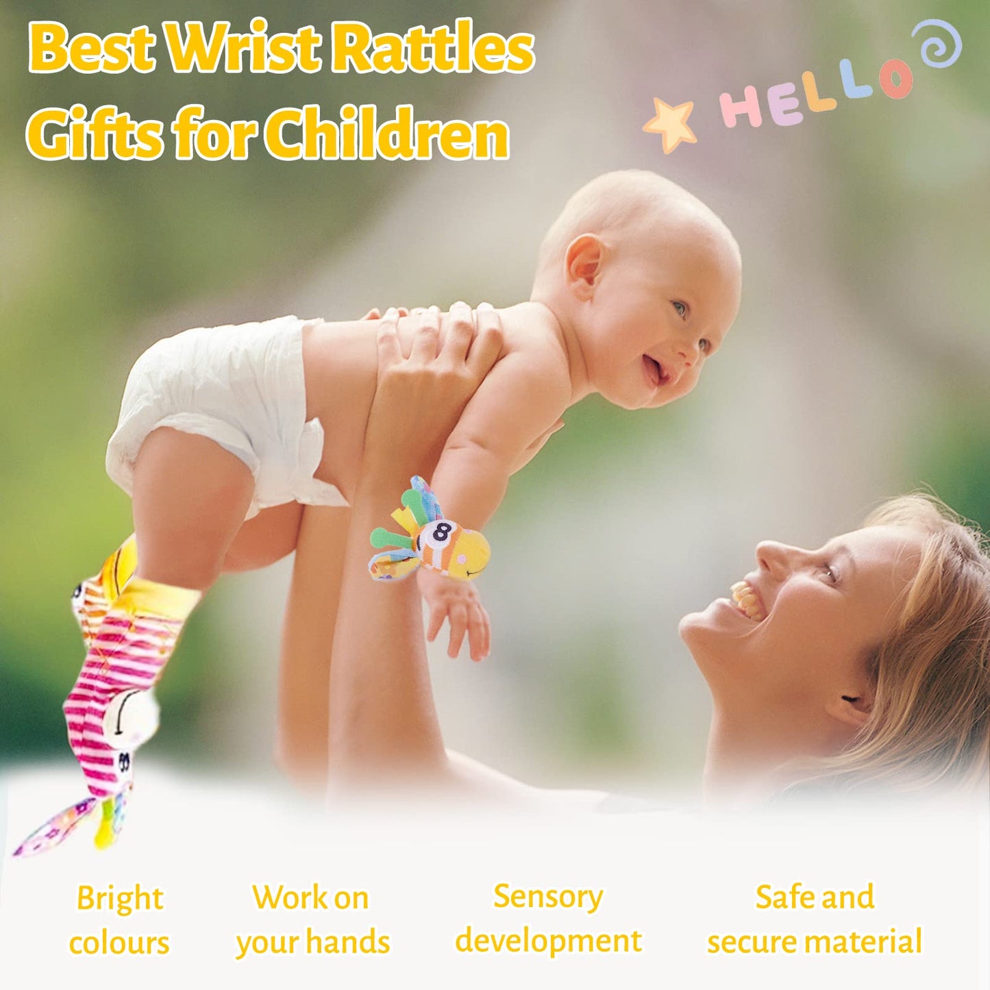 Accevo Baby Wrist Rattles & Rattles Socks Baby Cuddly Toys Early Learning Toy for Toddlers Newborn Baby Gifts Toy for Babies Baby Shower Gift 0-12 Months