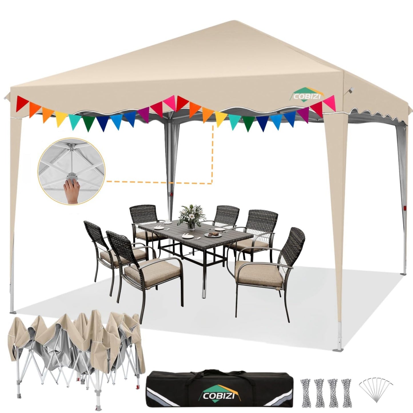COBIZI Folding Gazebo Gazebo 3 x 6 Waterproof Winterproof Garden Gazebo Party Tent Pop Up Gazebo Foldable Tent with 6 Side Waves with Ventilation Openings, Sandbag for Market, Outdoor Event, Black