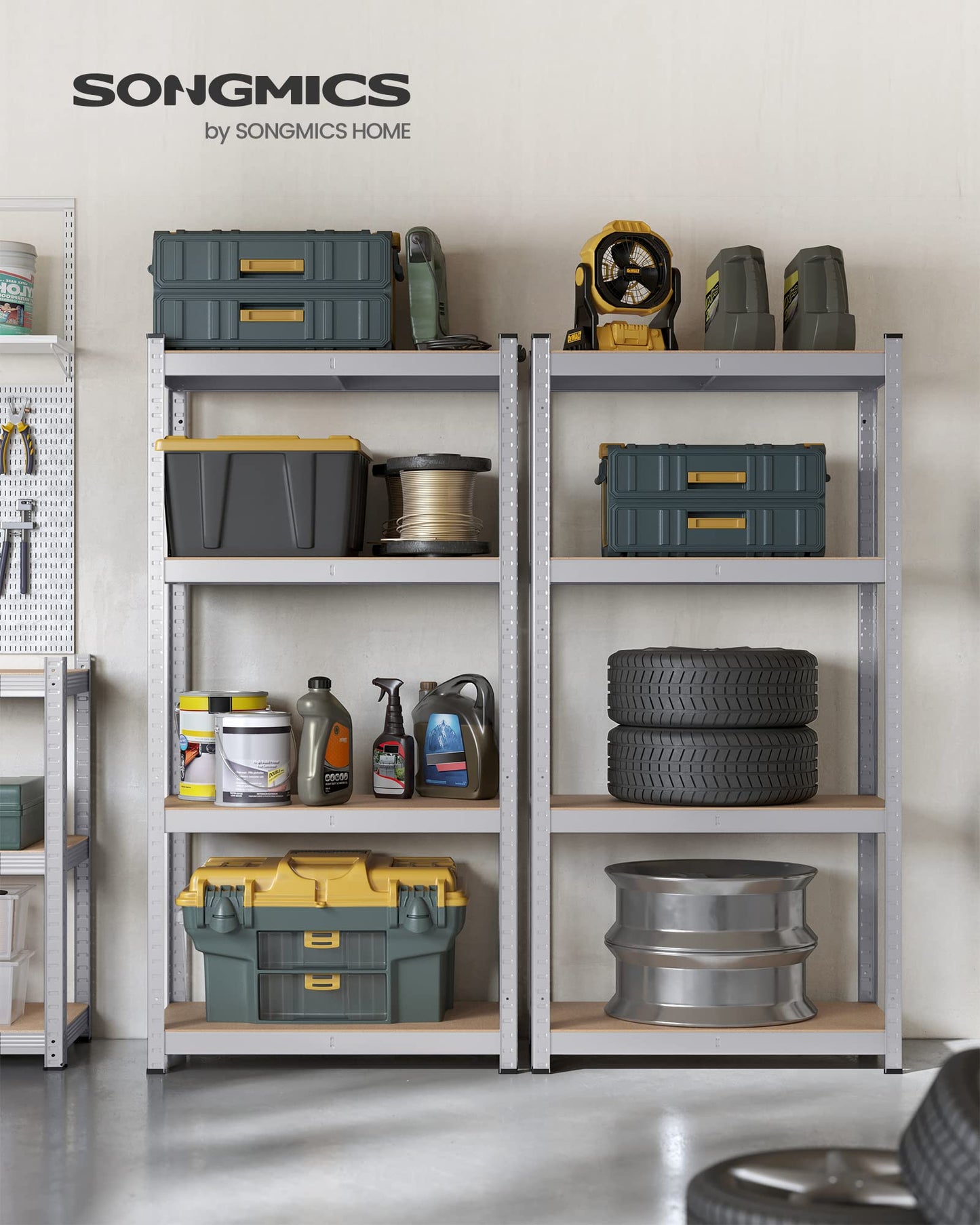 SONGMICS Heavy Duty Shelving Unit Set of 2 Cellar Shelves Storage Shelves 40 x 80 x 160 cm Shelf with Steel Frame Maximum Load 520 kg 4 Adjustable Shelves Silver GLR044E02