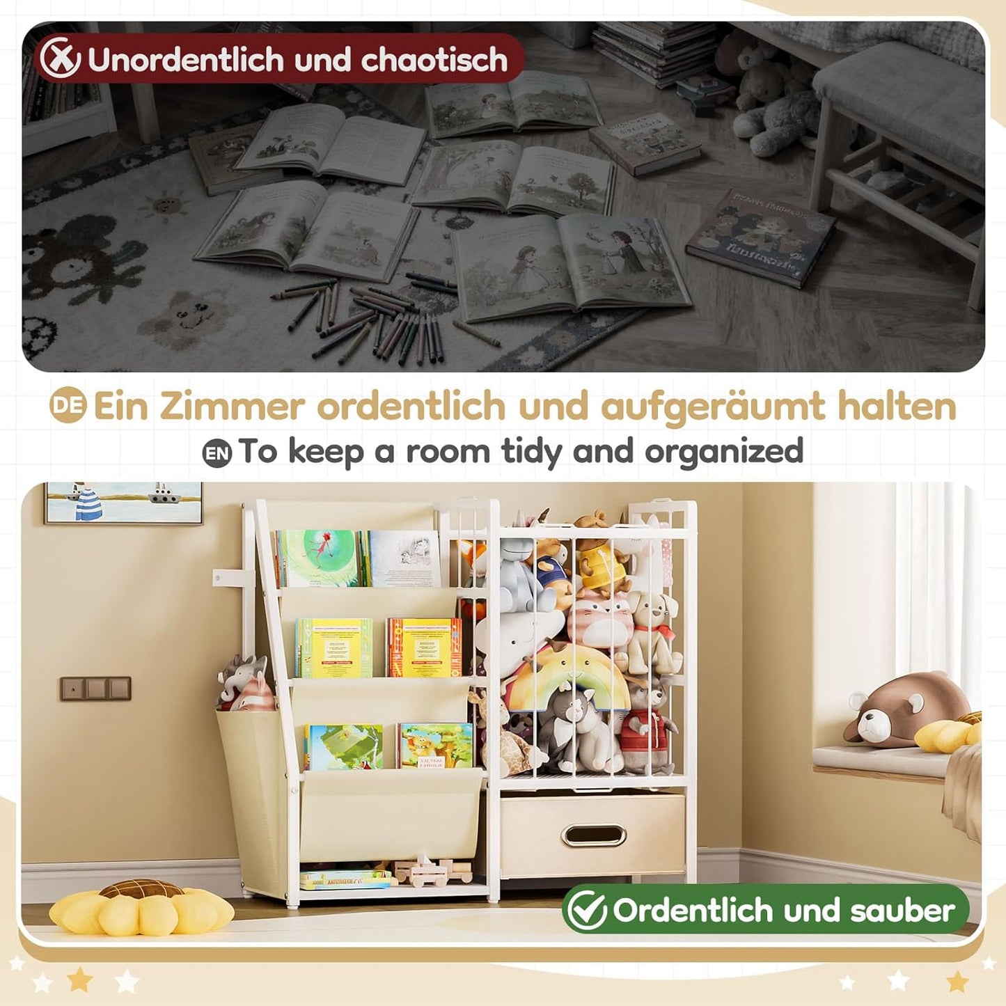 Yorbay Children's Bookcase, Toy Shelf, Children's Room Shelf with 3 Compartments, Children's Shelf for Storing Picture Books and Toys, Children's Shelf, Suitable for Children's Room, Playroom