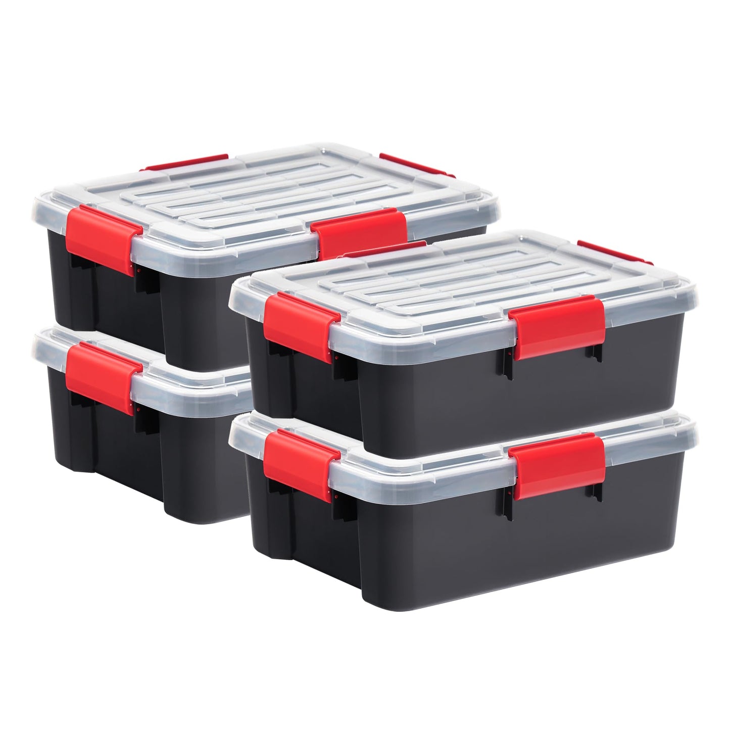 Iris Ohyama Airtight Plastic Storage Boxes with Lids, 20L, Set of 3, Black, Hermetic Waterproof Closure, Heavy Duty Snap Latches, Stackable, Dustproof, BPA-Free, DDAT-SD