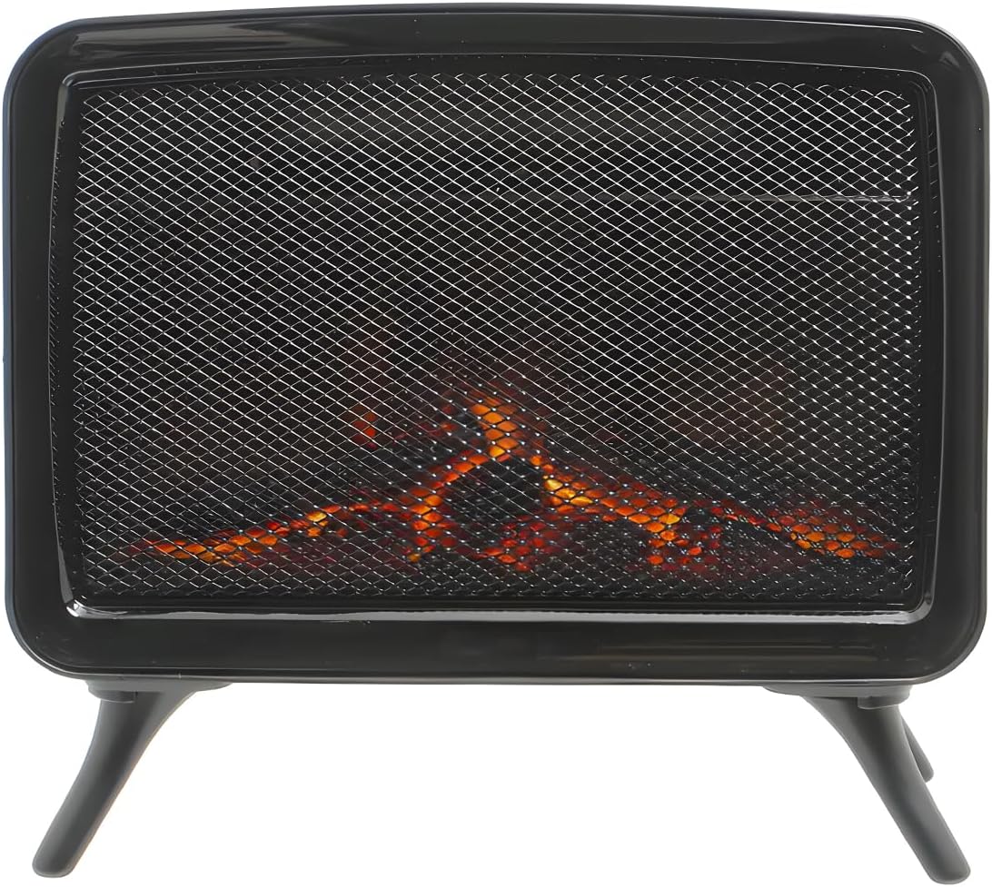 Wintem Electric Fireplace with Realistic Flame Effect, 34 x 18 x 30 cm, Power and Adjustable Thermostat 800/1600 W, Ideal for a Cosy Atmosphere with Overheating Protection