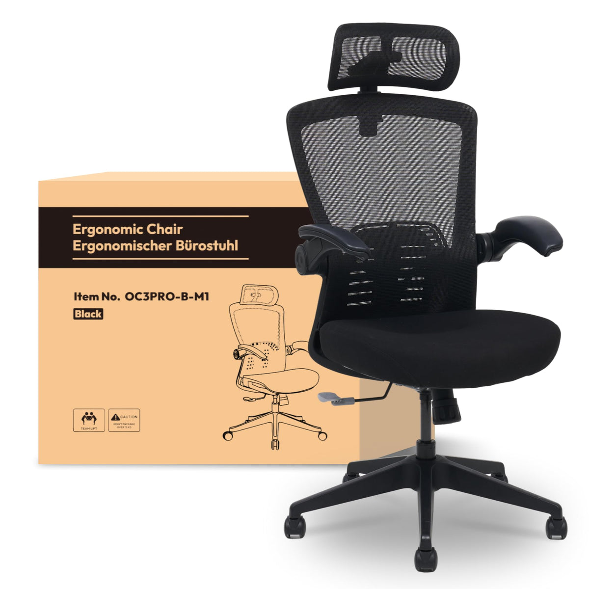 FLEXISPOT OC3C Office Chair Ergonomic Desk Chair Computer Chair Height-Adjustable Seat Headrest Armrest Lumbar Support Swivel Castors Work Chair