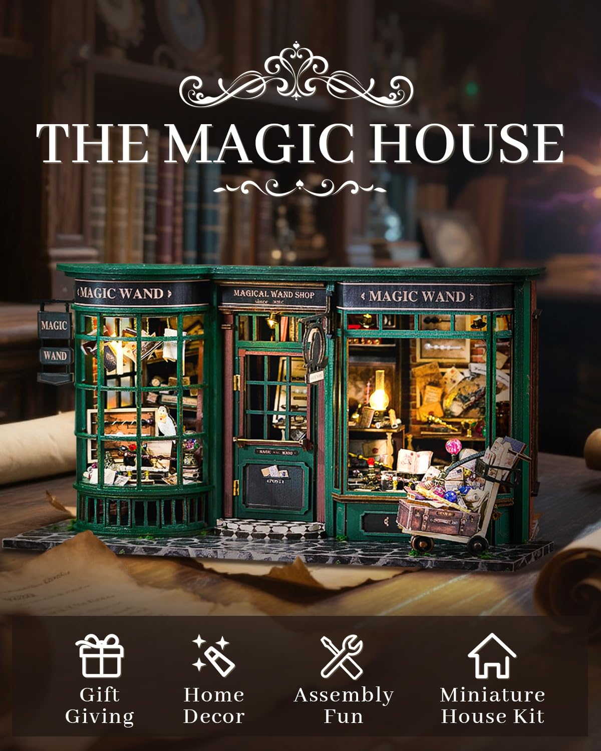 Endless Limit DIY Miniatur Haus Bausatz für Erwachsene,Puppenhaus Gewächshaus mit LED Licht,3D Puzzle Buchstütze aus Holz Modellbausatz Bastelset Bücherregal Deko Geschenken (Rose Garden Tea House)