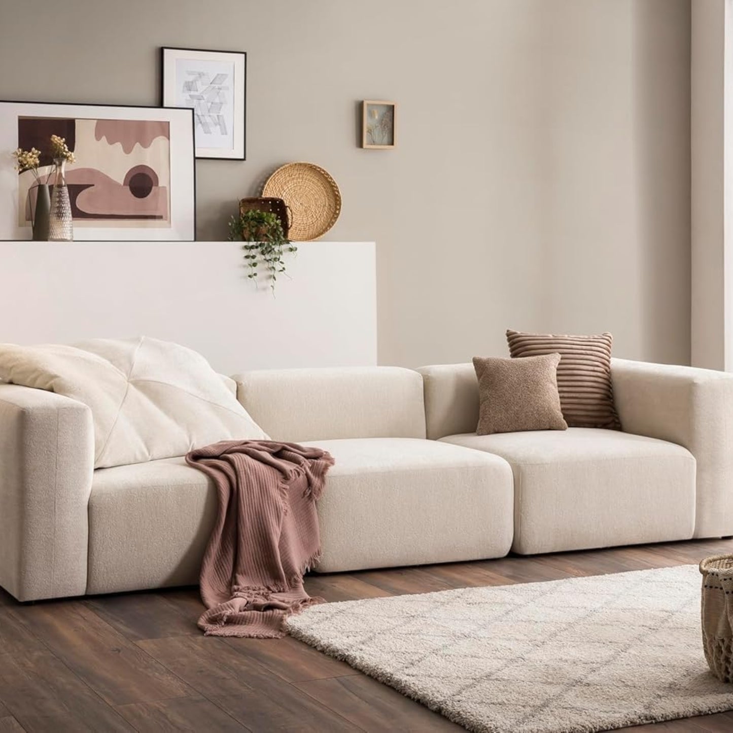 DOMO. collection Adrian Modular Sofa, 3-Seater Made of 2 x Corner Chairs and 1 x Chair, Big Sofa, Module Couch, 3 Upholstery Elements, 3-Seater Couch, 301 x 108 x 69 cm (W x D x H), Cream