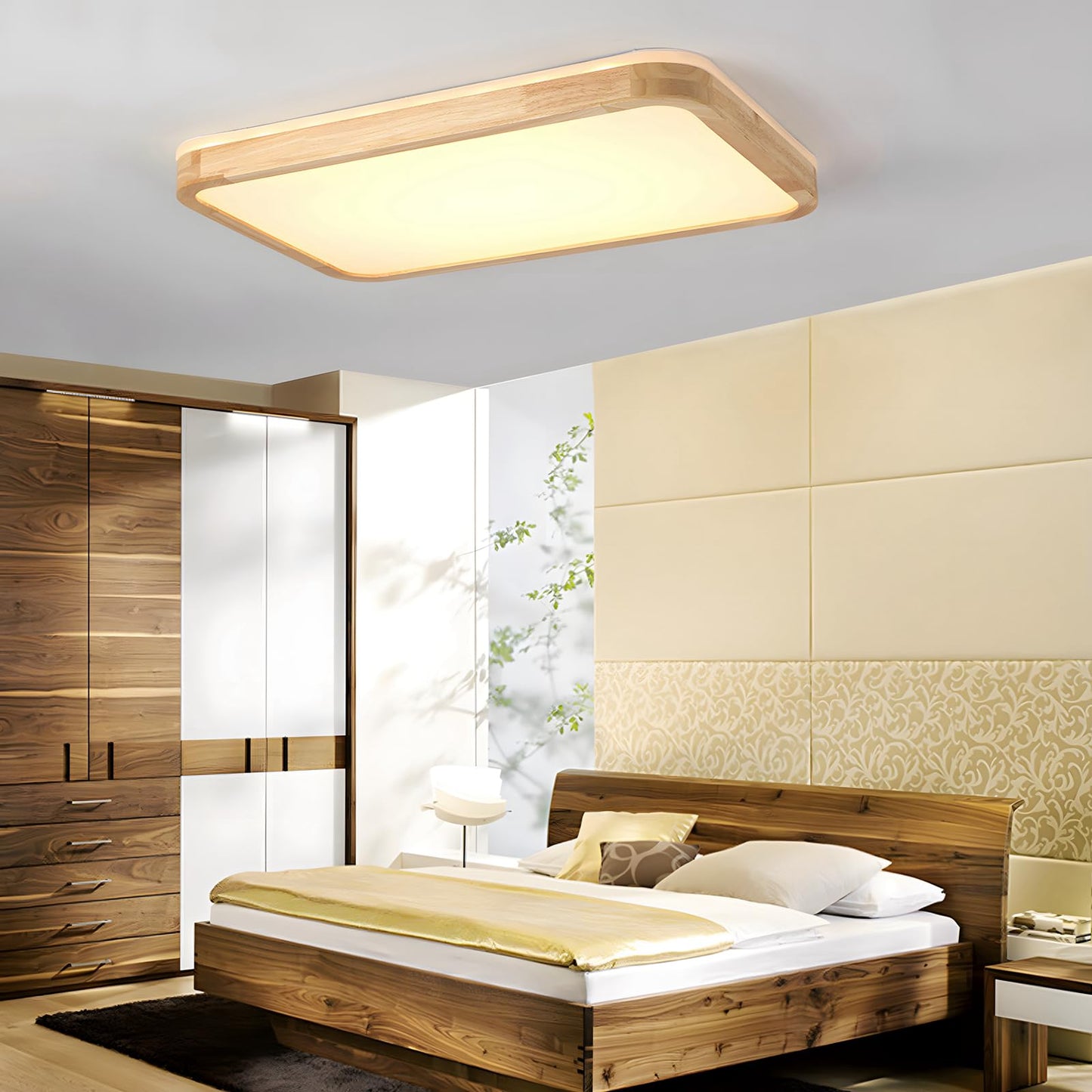 LED Wooden Ceiling Light, Diameter 30 cm, 3000 K, 1620 lm, 18 W, Ceiling Light with Square Top, 360° Luminous Natural Wood, Bedroom, Living Room, Children's Room, Kitchen, Dining Room (Warm White)