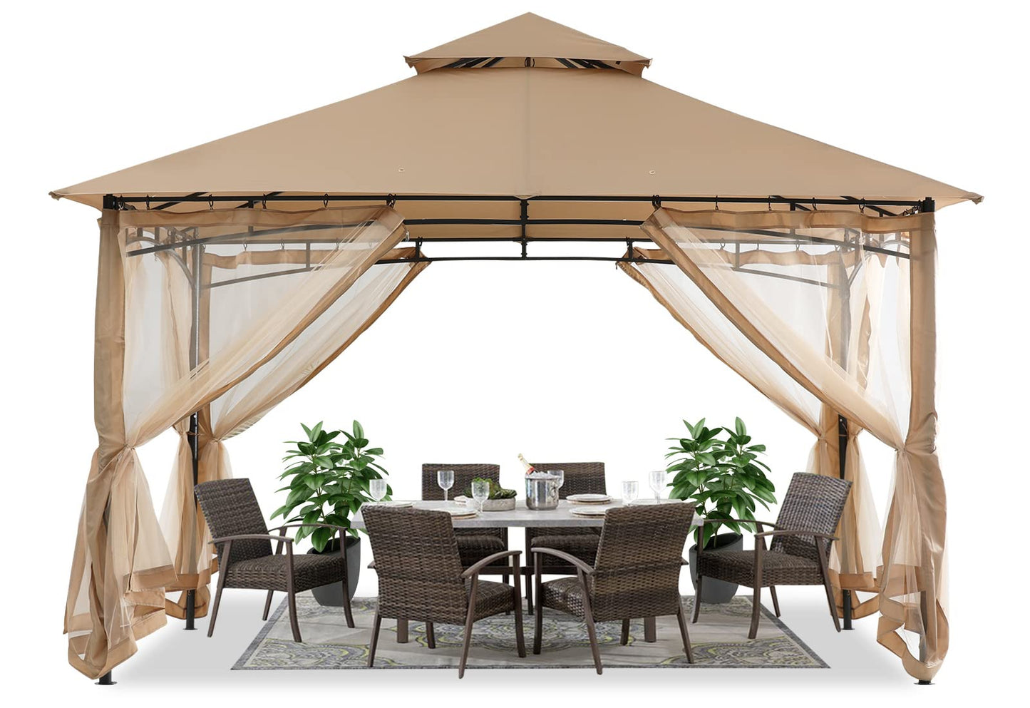 ABCCANOPY Pavillon 2.5x2.5m Wasserdicht Stabil Winterfest Gartenpavillon，Doppeldachweichdach Hinterhof-Partyzelt mit Netz für Schatten und Regen,Grau
