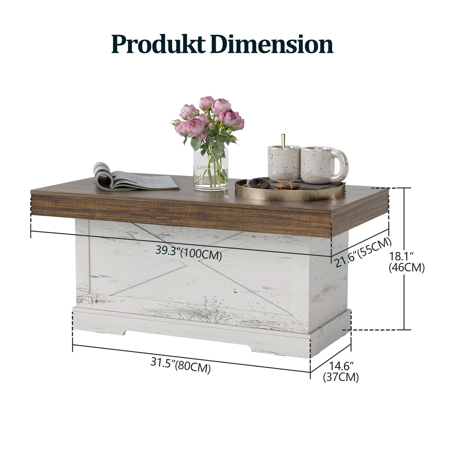 Lvifur Coffee Table with Storage Space for Living Room Table, 55 x 100 x 46 cm, Living Room Table, Coffee Table with Storage for Couch, Bedroom