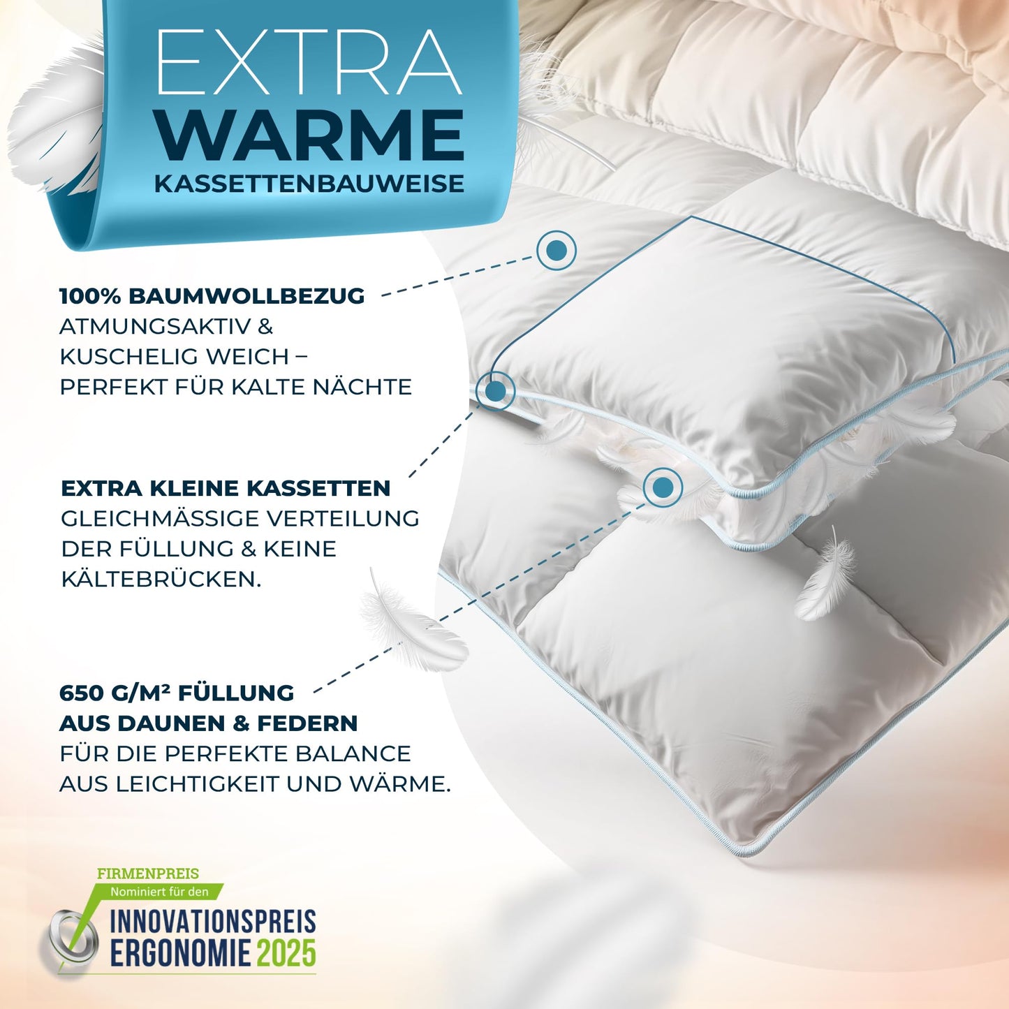 Glückstoff® Feather and Down Duvet 135 x 200 cm [Certified in Germany] – Down and Feathers – Feather Duvet Top Bed – Sleeping Blanket Summer and Winter Duvet – Duvet (All Season Duvet)