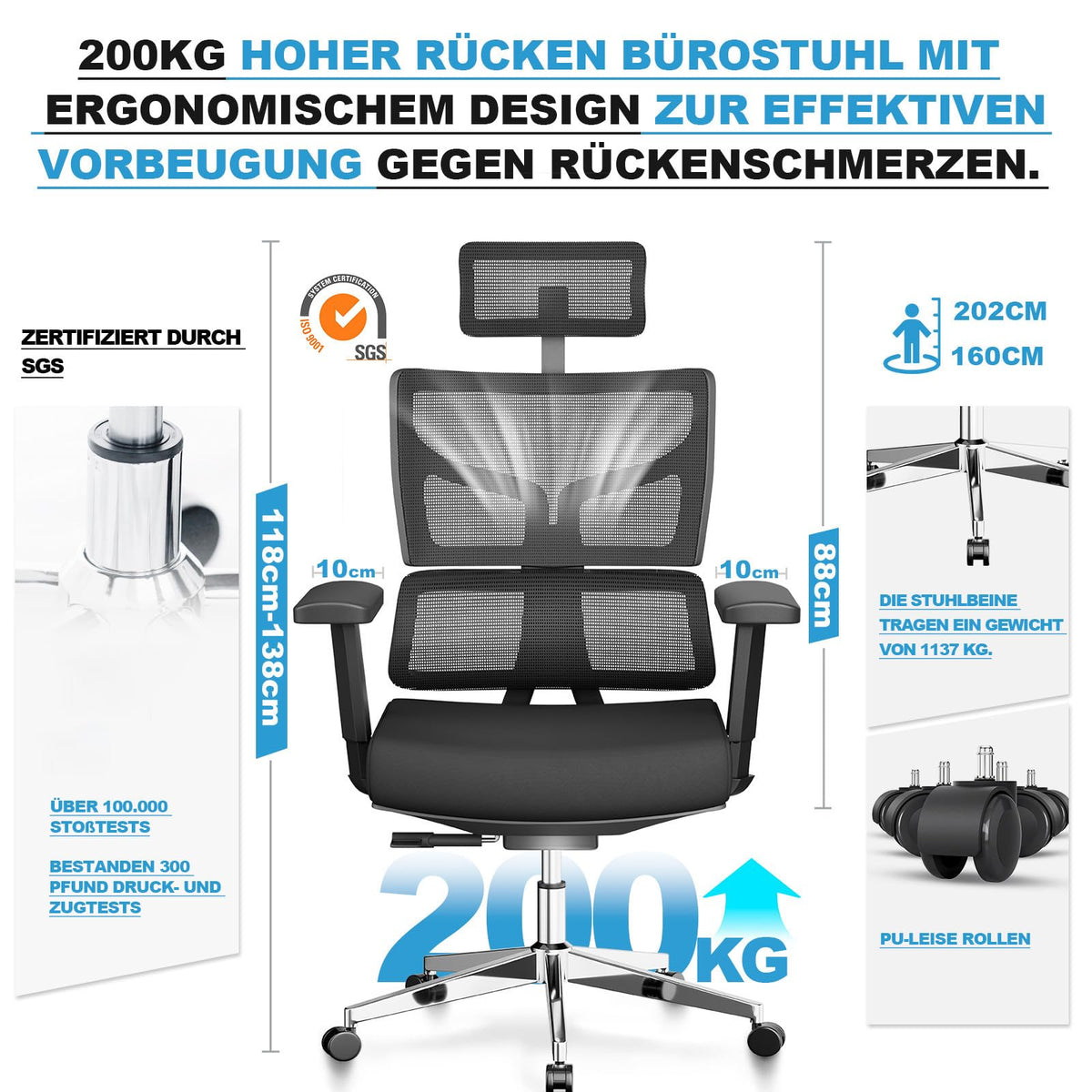 MELOKEA Office Chair 200 kg Ergonomic XXL Wide and Large