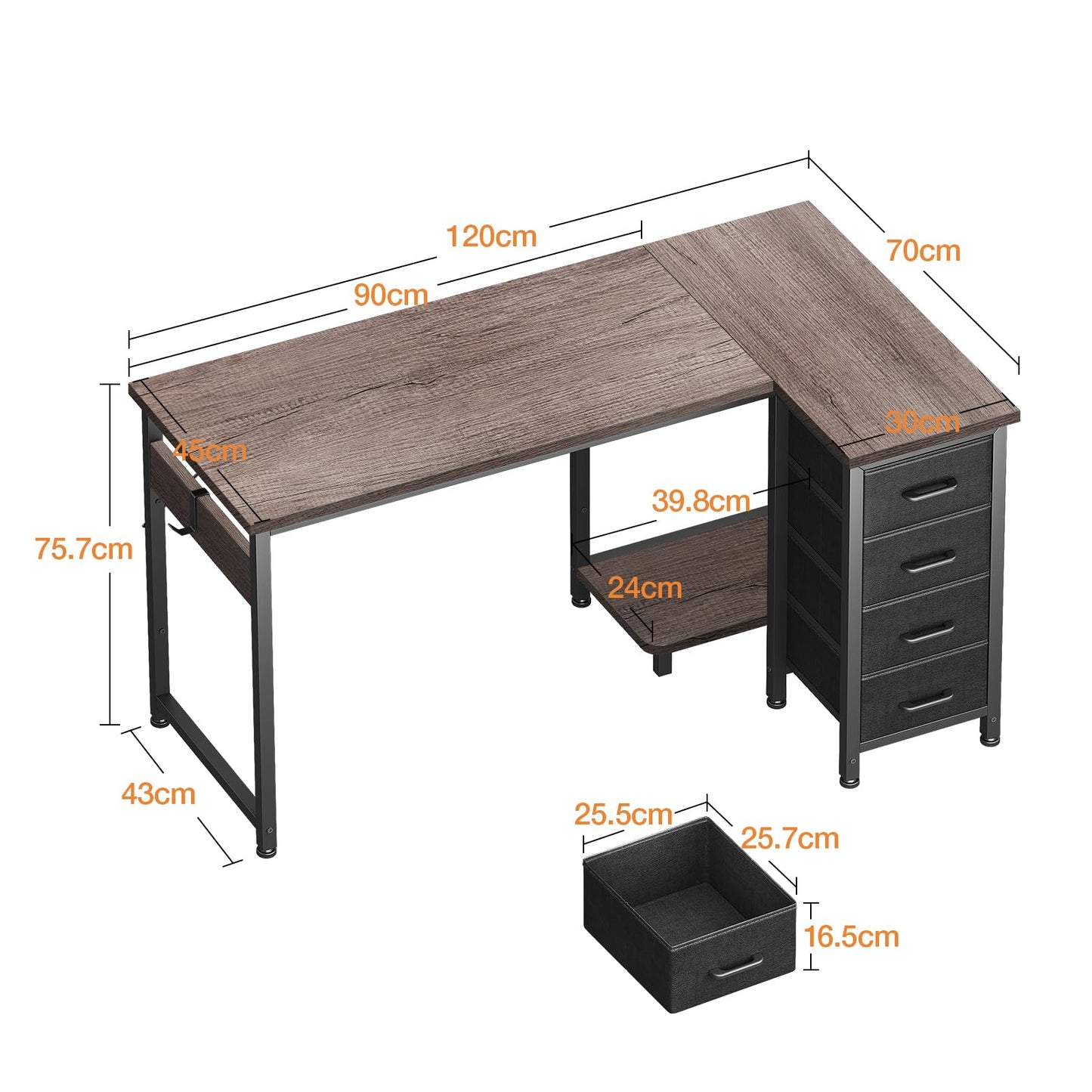 Coleshome Corner Desk, 100 x 70 cm, L Shape Desk with 4 Drawers, Reversible Computer Desk for Office, Study, Bedroom, White