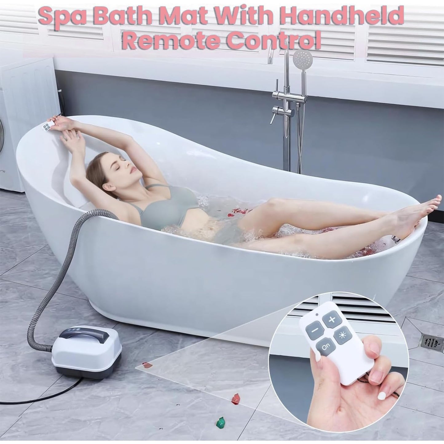 Air Bubble Bath with 6 Intensity Levels, Whirlpool Mat for Bathtub, Spa Experience at Home, Wellness Massager, 124 cm