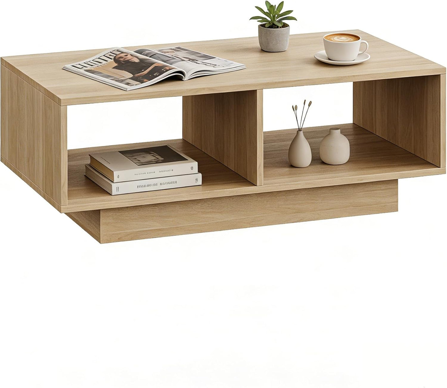 Coffee Table, White, Middle Table, Tea Table for Living Room, Modern and Stylish Rectangular Coffee Table with 2 Open Compartments, Rectangular Side Table, Sofa Table, for Bedroom, Office, 90 x 48 x 31 cm