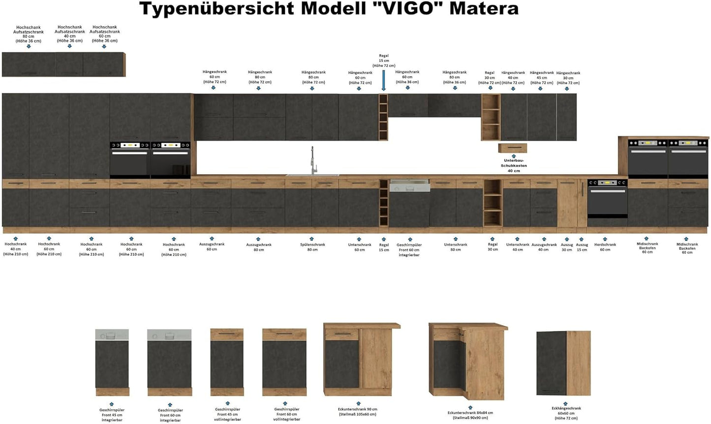 Vigo Matera Lancelot Kitchen Unit 220 + 120 cm Grey