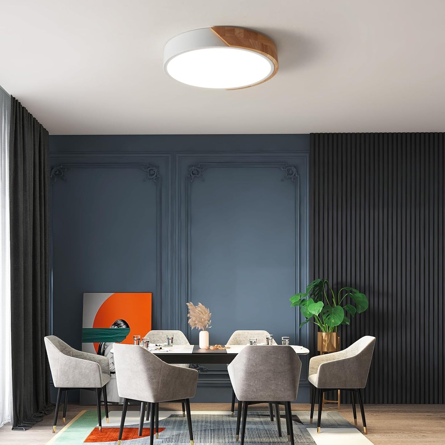 LED Wooden Ceiling Lights, Thin Flat Modern Flush-Mounted Light, Ceiling Lighting Lamps for Dining Room, Hallway, Living Room, Kitchen, Bedroom, 30 cm x 30 cm, 24 W, Warm White, 3000 K