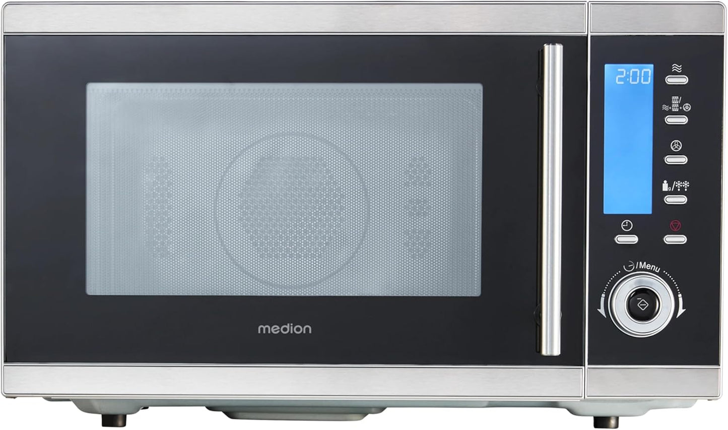Medion MD 15501 4 in 1 Microwave with Grill / 25 Litres / 900 Watt / 1100 Watt Grill / 2500 Watt Hot Air / 10 Automatic Programs / Silver