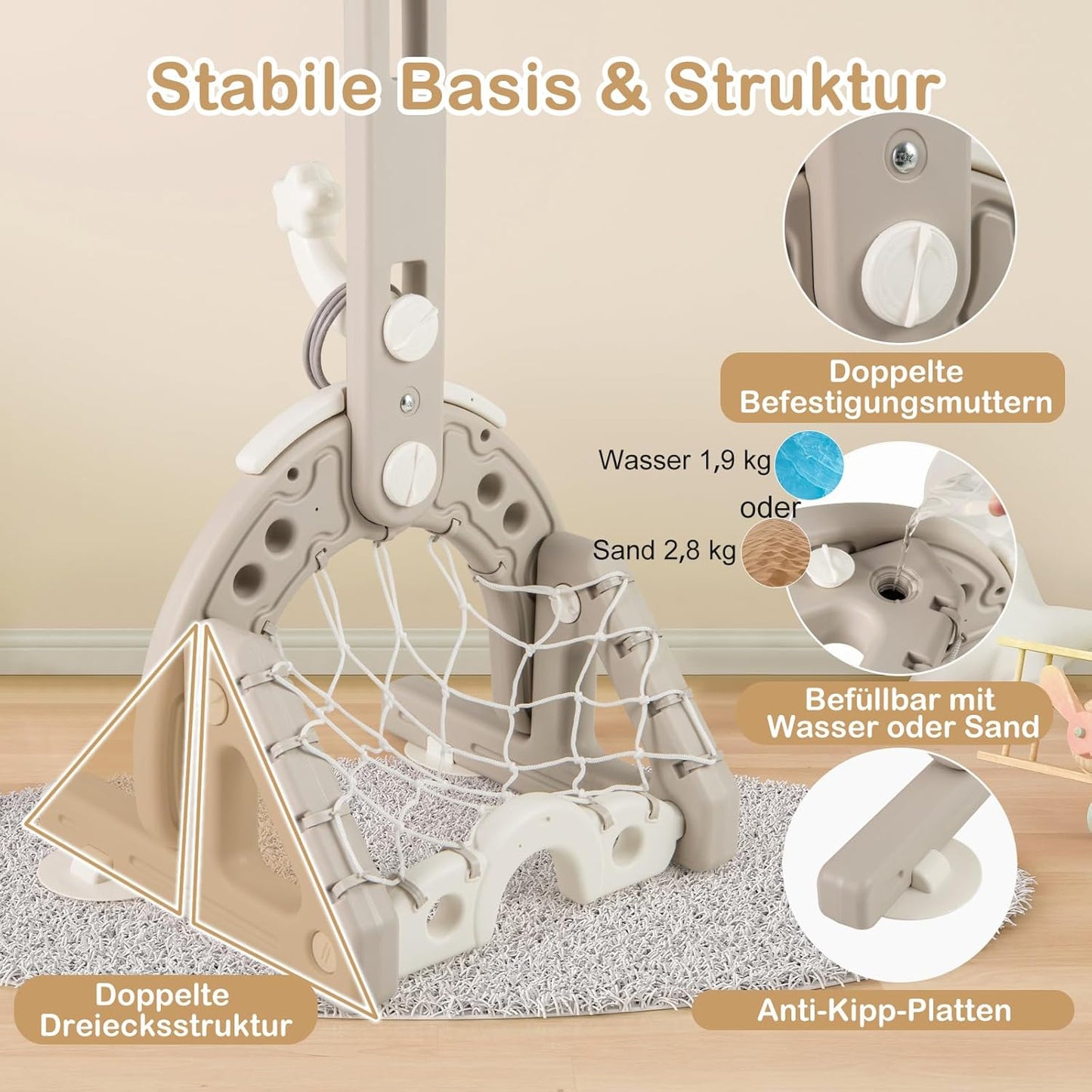 COSTWAY 4-in-1 Children's Basketball Hoop Set, Height-Adjustable Basketball Stand with Football Goal & Basketball & Golf Set & Throwing Game, Children's Playground Indoor & Outdoor for Boys and Girls