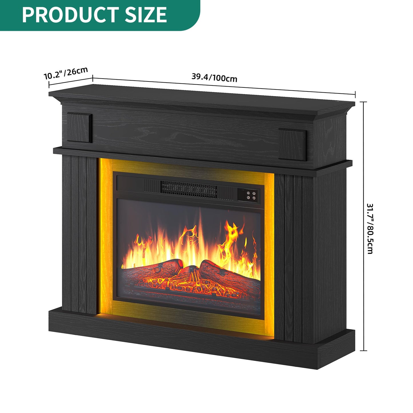 YITAHOME Electric Fireplace, 23 Inch Realistic 3D Flame Effect, Heat-Free Standing Electric Fireplace with Timer and 24-Colour LED Light Strip and Remote Control