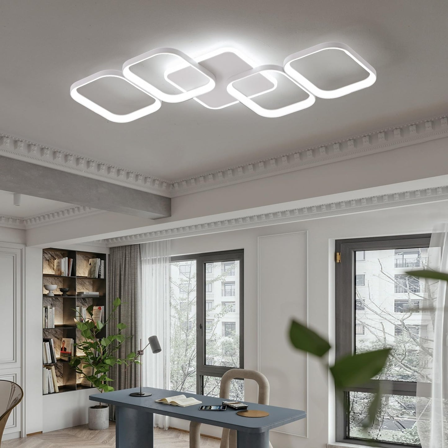 LED Ceiling Light Living Room 40 W 4500 LM with Remote Control Continuously Dimmable 2700-6500 K, Living Room Lamp with Memory Function Made of Metal for Bedroom Dining Room Hallway