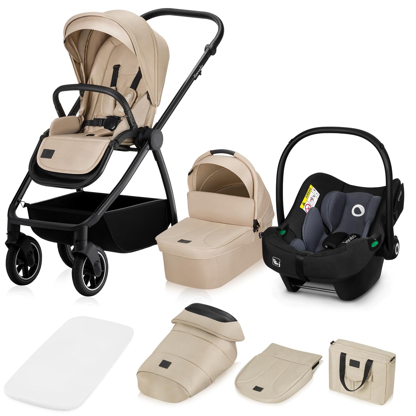 LIONELO Meril 3-in-1 Multifunctional Pushchair, 0-48 Months, Up to 22 kg, Baby Carrycot up to 9 kg, Child Seat up to 13 kg, 360° Off-Road Wheels, Full Suspension, XXL Hood with UPF50+