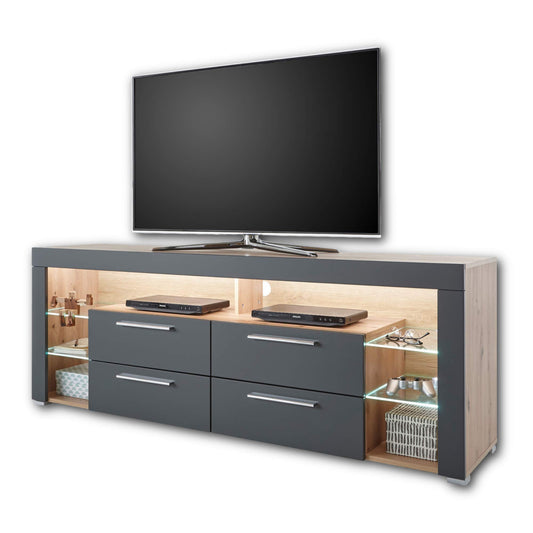 GOAL TV Lowboard in Matt Grey with LED Lighting, High-Quality TV Board with Lots of Storage Space for Your Living Room, 153 x 44 x 44 cm (W x H x D)