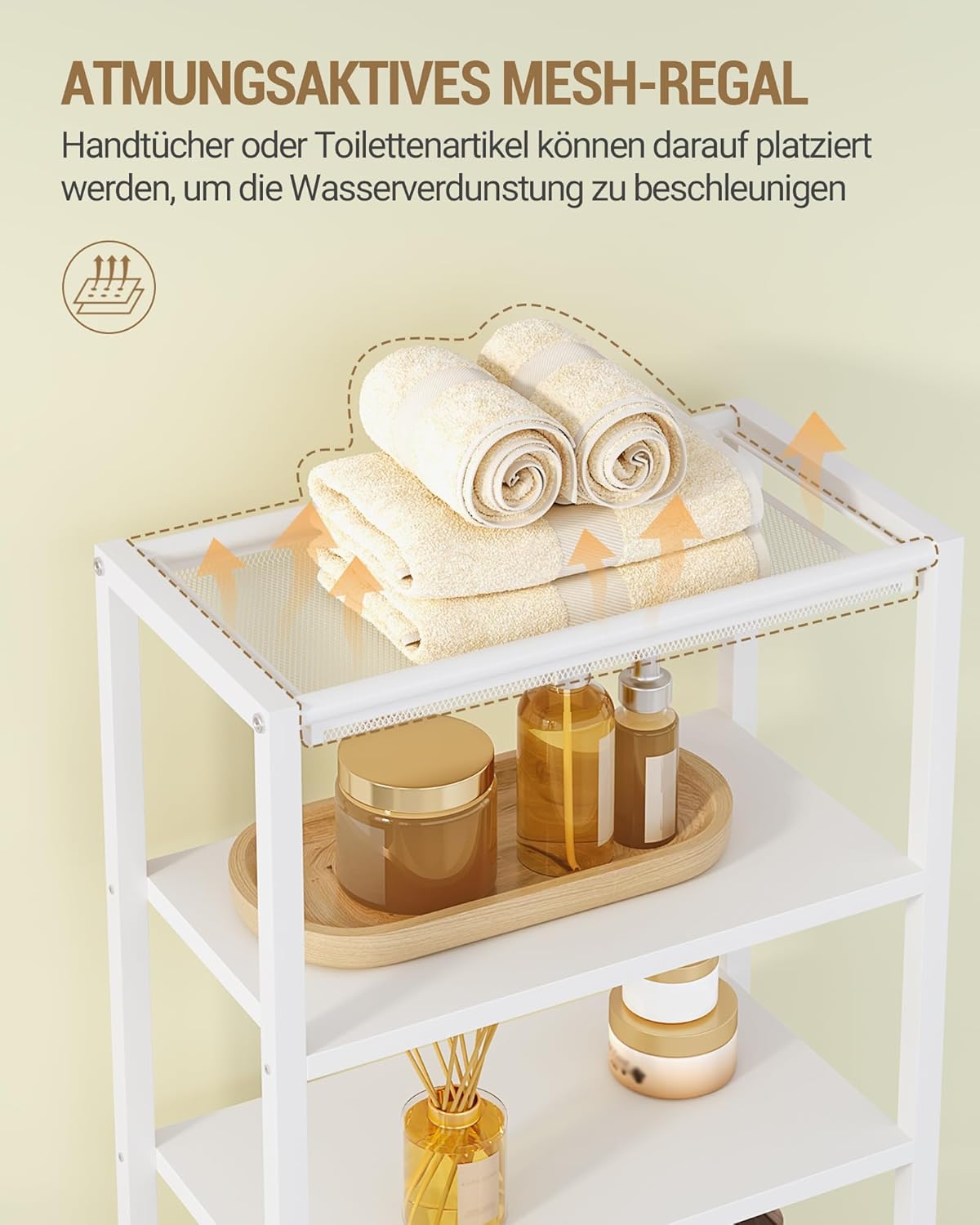 Hzuaneri BC42903W Bathroom Cabinet with 2 Doors & Open Shelf, Kitchen Cabinet, Ventilated Metal Mesh Shelf, Adjustable Shelf, for Bathroom, Living Room, 20 x 38 x 90 cm, White