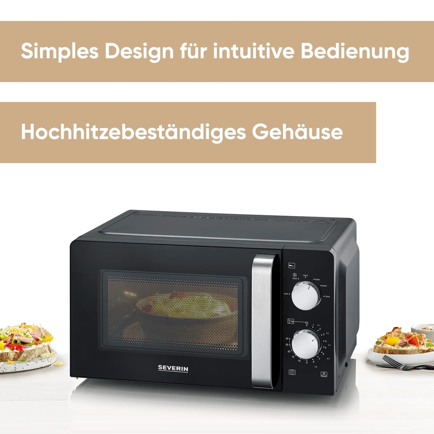 SEVERIN MW 9180 Solo, for Defrosting and Heating, Microwave Device with Turntable and 6 Power Levels, Design - Black Complete, 700 W, 19 L Capacity