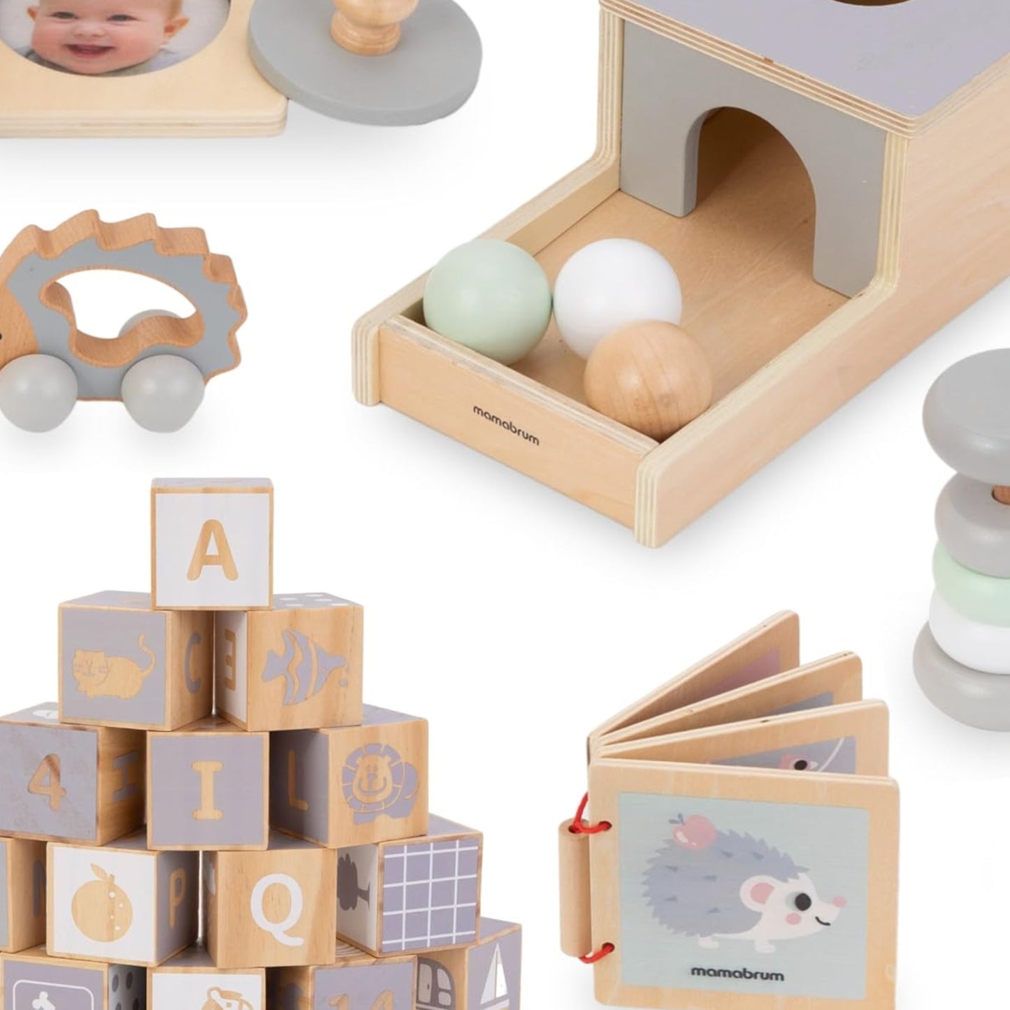 mamabrum Montessori Wooden Toy Set: 6 Educational Toys for Babies from 6 Months - Promotes Motor Skills & Creativity - Educational Wooden Toy for Toddlers