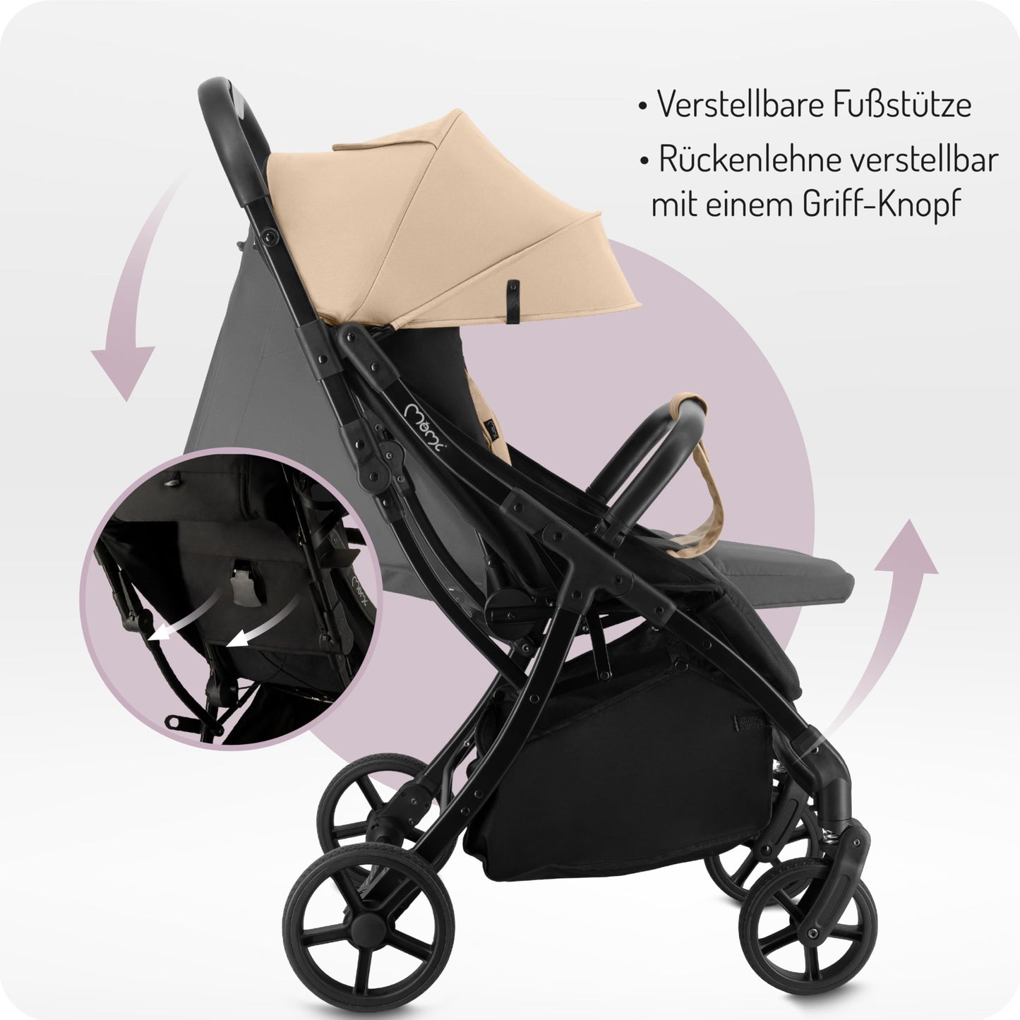 MoMi Paola Children's Buggy with Automatic Folding System, up to 22 kg Body Weight, 5-Point Safety Belt, Shopping Basket up to 2 kg, All 4 Wheels with Shock Absorption, Holder for a Drinking Bottle