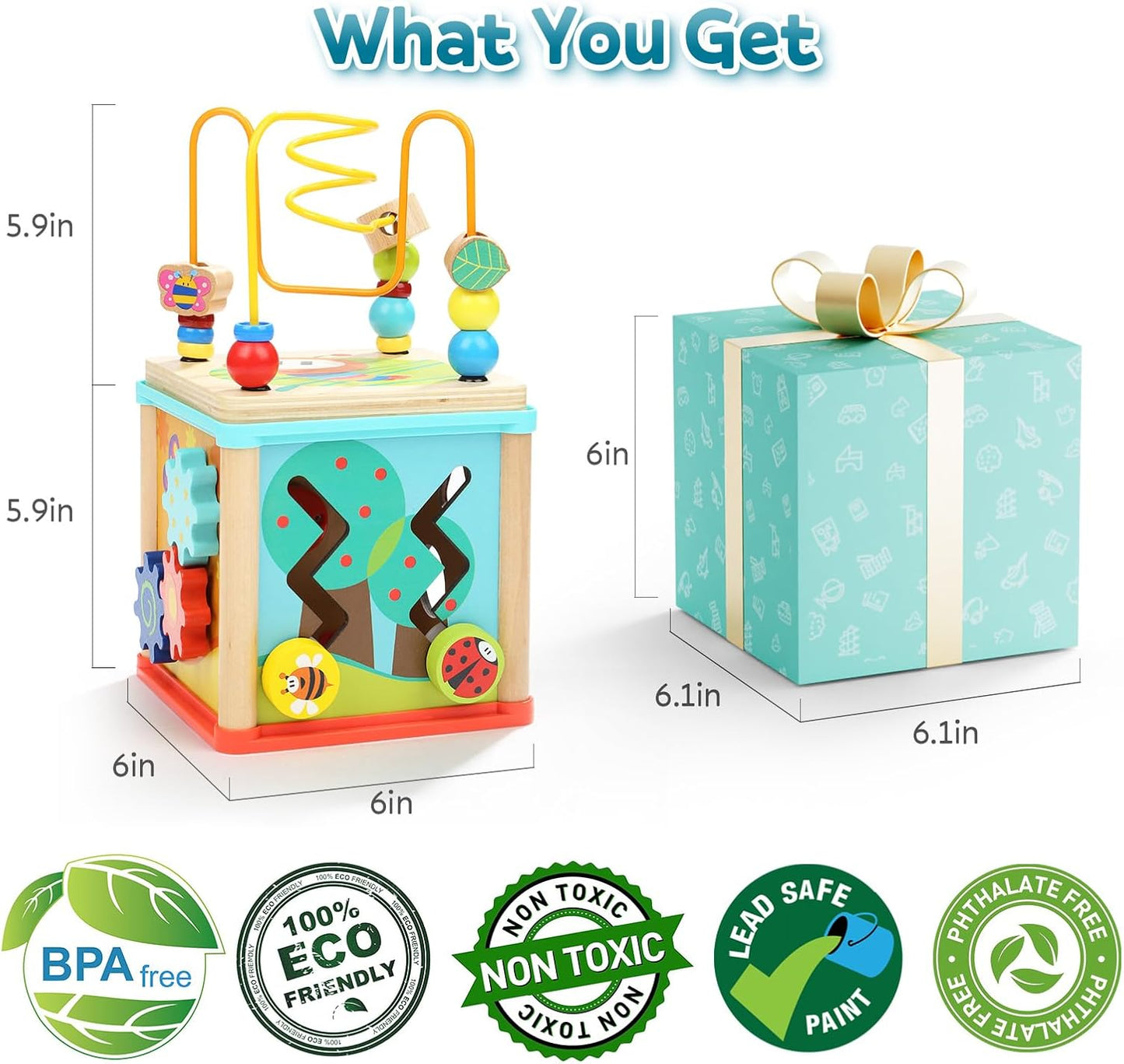 TOP BRIGHT Wooden Shape Sorter Activity Cube Toy for 1 Year Old Baby - 1st Birthday Gift for Girls Boys 12 Months +