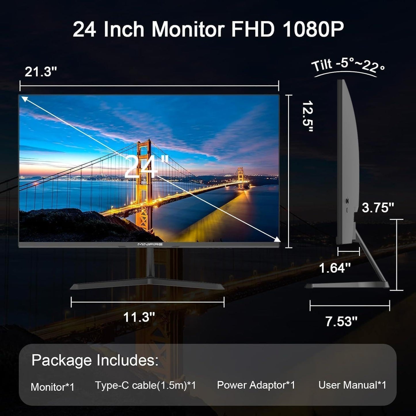 Minifire Curved Monitor 27 Inch 100Hz, PC Screen with Speaker -1500R FHD (1920 x 1080p) VA Panel, MPRT 1ms, sRGB110%, Less Blue Light, HDMI 1.4, Type-C 2.5W, Supports VESA - Black