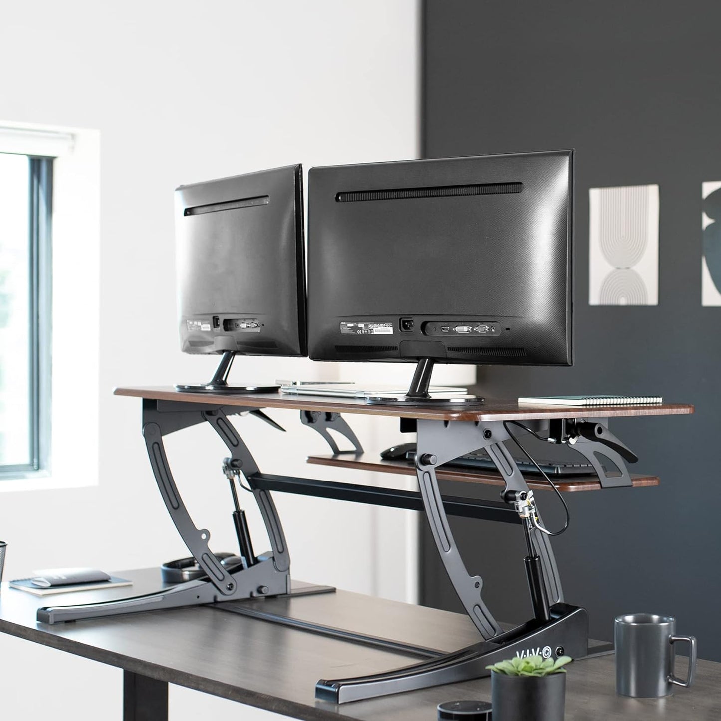 VIVO Black Height Adjustable 36 inch Stand up Desk Converter Quick Sit to Stand Tabletop Dual Monitor Riser, DESK-V000V