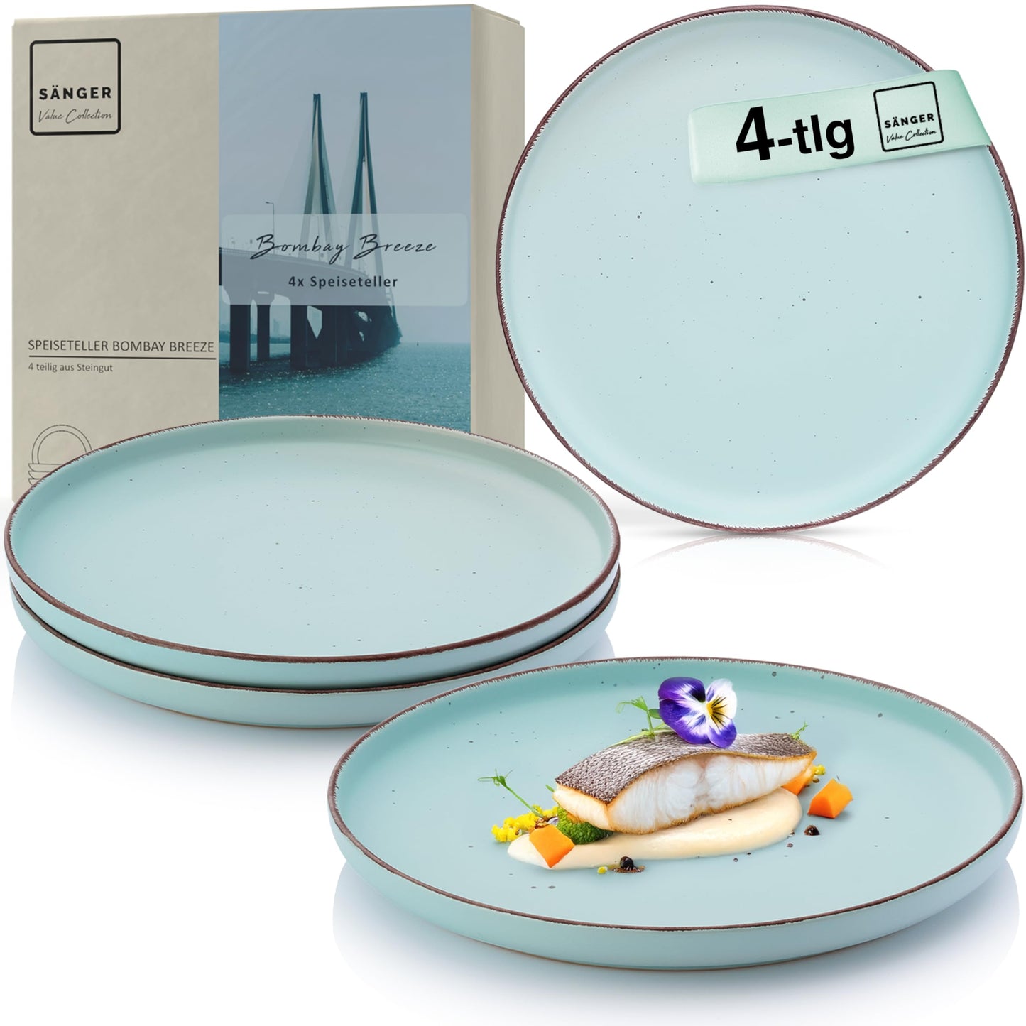 SÄNGER Bombay Seabed Crockery Service 20 Pieces, Stoneware Crockery for 4 People, 4 x Dinner Plates, 4 x Dessert Plates, 4 x Bowls, 4 x Pasta Plates, 4 x Coffee Mugs, Plate Set Colourful Value