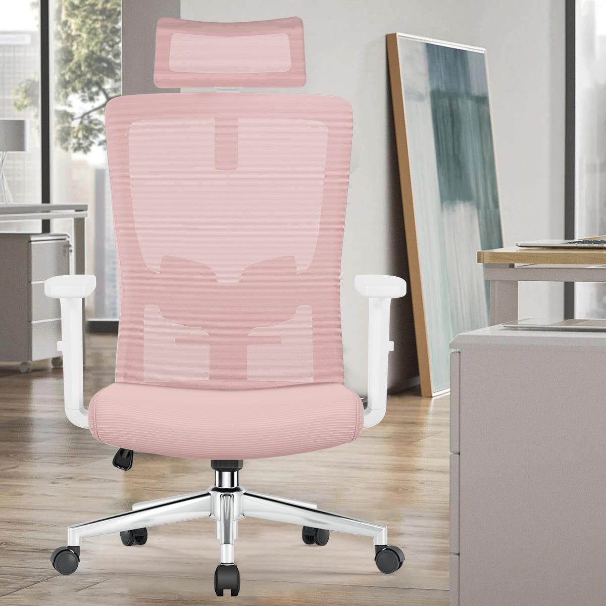 Ergonomic Office Chair with Adjustable Lumbar Support, Armrests and Headrest, Swivel Office Chair 150 kg, Desk Chair, Executive Chair, Rocker Function up to 135°