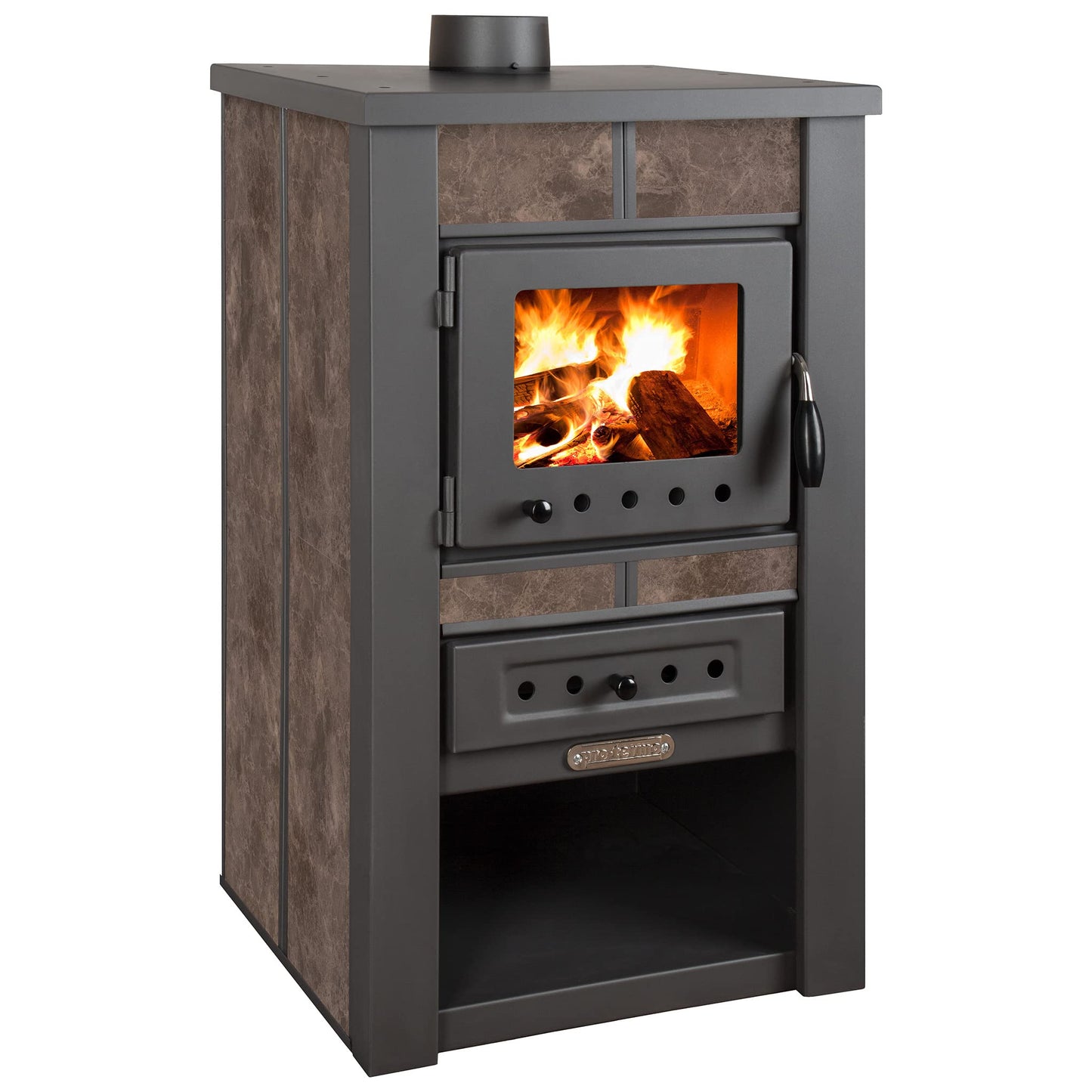 ProTermo Alpina Ceramic Mocha Fireplace with Fireclay Stone - 8 kW Heating Output - 50 x 48 x 82 cm Wood Stove with Viewing Window - Type 1