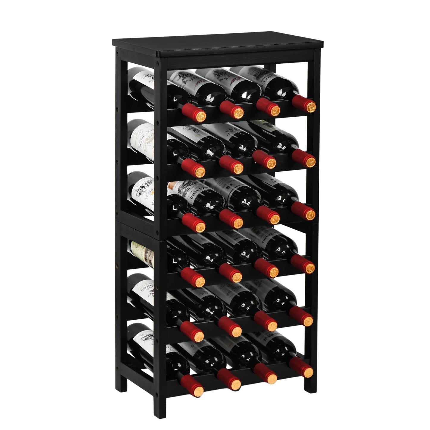 VASMIA Bamboo Wine Rack for 24 Bottles, Bottle Rack with 6 Levels for Cellar, Kitchen, Bar, Dining Room, Bottle Holder Wood with Table Top 41 x 24 x 81 cm, Natural