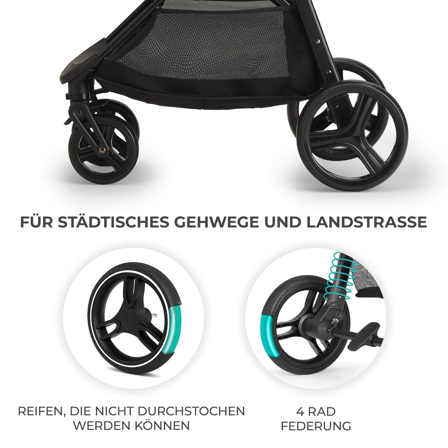 Kinderkraft Grande Plus Kinderkraft Buggy from Birth to 22 kg, Folding with One Hand, Reclining Position, Large Hood with Window, All 4 Wheels Cushioned, Spacious Seat, Happy Shapes