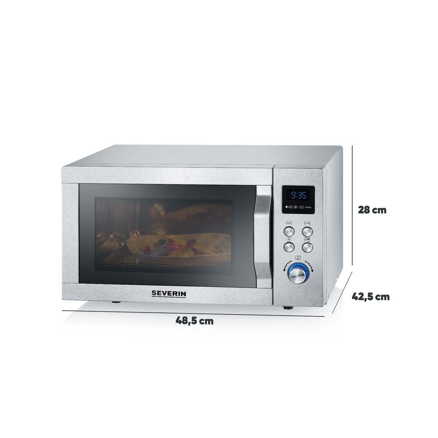 SEVERIN MW 7774 Microwave with Grill and Hot Air Function 3-in-1 for Defrosting, Cooking and Heating, Microwave with Turntable, Brushed Stainless Steel/Silver