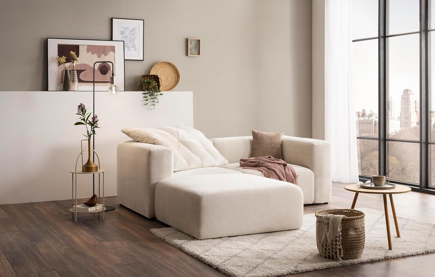 DOMO. collection Adrian Modular Sofa, 3-Seater Made of 2 x Corner Chairs and 1 x Chair, Big Sofa, Module Couch, 3 Upholstery Elements, 3-Seater Couch, 301 x 108 x 69 cm (W x D x H), Cream