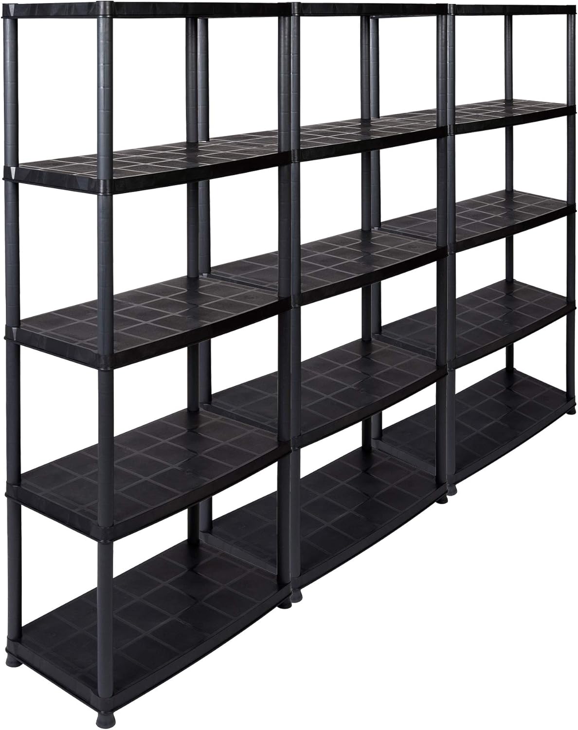 Kreher 3 x Plastic Shelving Basement Shelving Unit Storage Shelving Unit in Black with 5 Shelves Maximum Load 150 kg per Shelf 71 x 38 x 171 H cm TÜV Rheinland