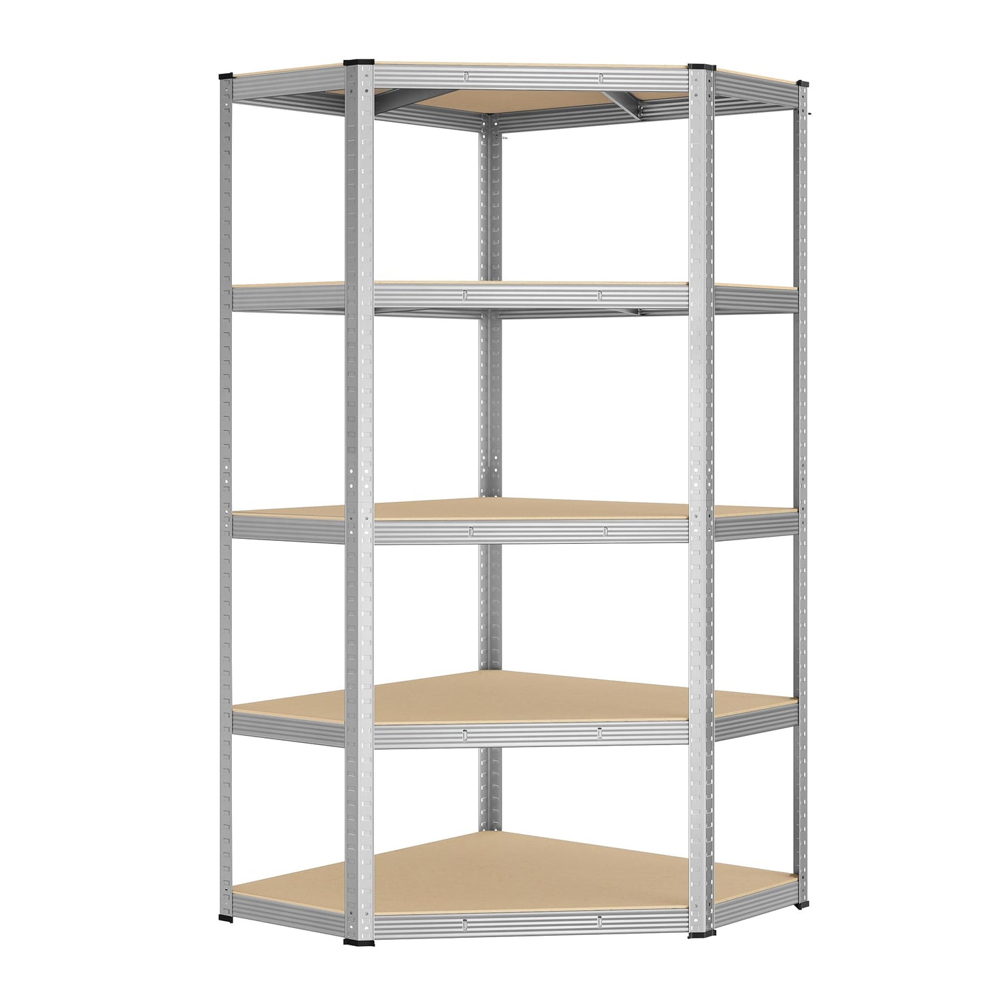 SONGMICS GLR080E01 Corner Shelving Unit 5 Levels Heavy Duty Metal Storage Shelf for Garage Storage Room Cellar Shelf Maximum Load 875 kg Silver Natural Beige