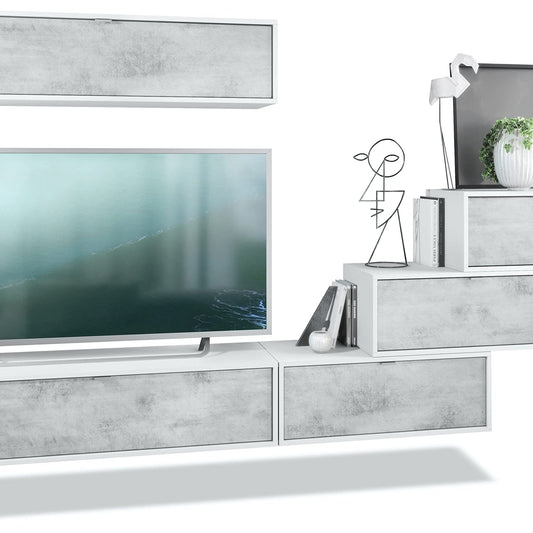 Vladon Lana V1 Wall Unit Made of 5 Hanging Elements with 12 Compartments, Made in Germany, Body in Matte White, Fronts in Bordeaux High Gloss, Large Choice of Colours