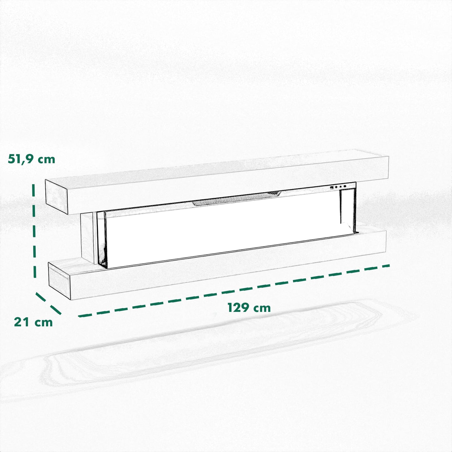 GLOW FIRE Clear Wall Electric Fireplace with Realistic 3D LED Fire - Wall Electric Fireplace with Heater and Fireplace, App Control, Crinkle Effect & Timer, Max. 1800 W, 137 x 39 x 21 cm, White