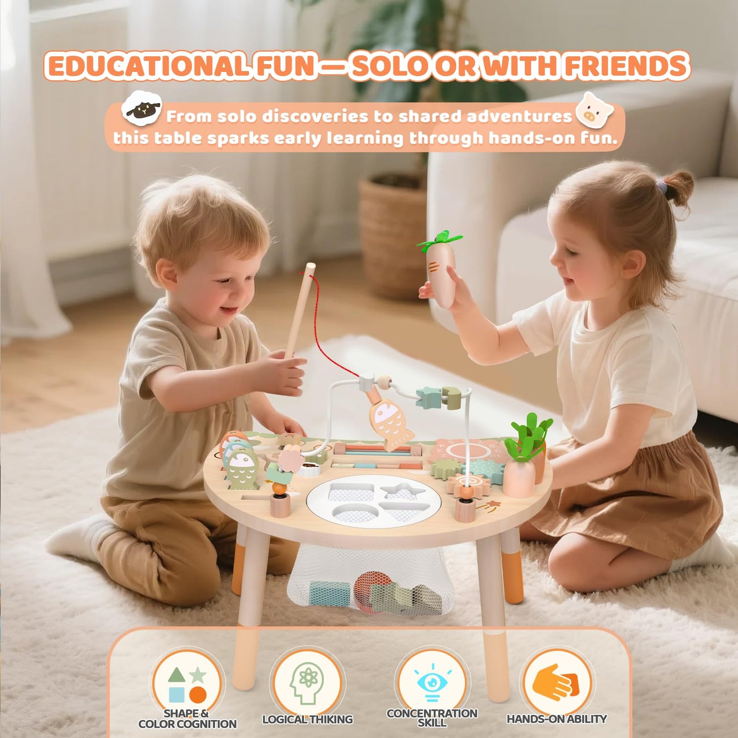 Wooden Activity Table for Children, Baby Montessori Toy 9-in-1 Play Table from 1 2 3 Years, Children's Toy Wooden Toy Activity Table from 12+ Months, Birthday Day, Christmas Gift 1+ Year