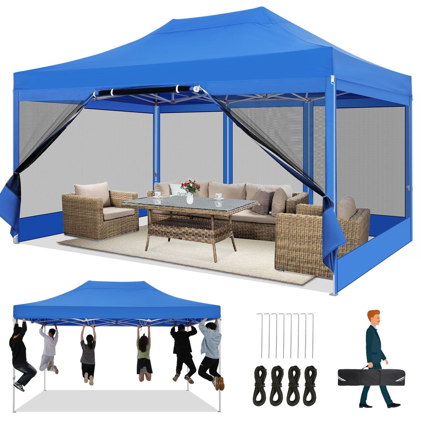 COBIZI Folding Gazebo 3 x 3 m Gazebo 3 x 3 m Waterproof Stable Party Tent Foldable with 4 Side Walls Mosquito Net Pop Up Garden Gazebo Anti-UV for Garden, Grey