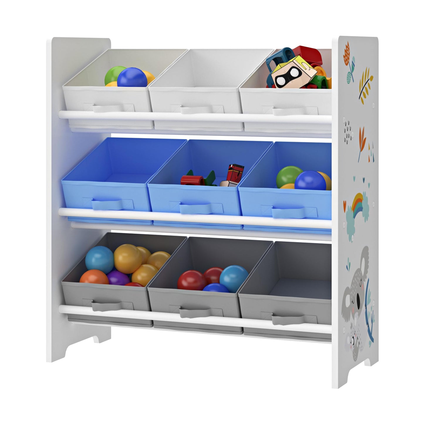 [en.casa] Boiro Children's Shelf, 60 x 62 x 30 cm, Standing with 9 Folding Boxes, Toy Storage Shelf, Ocean Motif