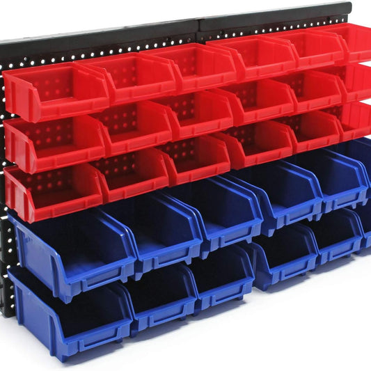 Wiltec Plastic Stacking Boxes, 30 Pieces, 18 Small and 12 Large Boxes, Storage Boxes, Sorting Boxes, Workshop Small Parts Magazine