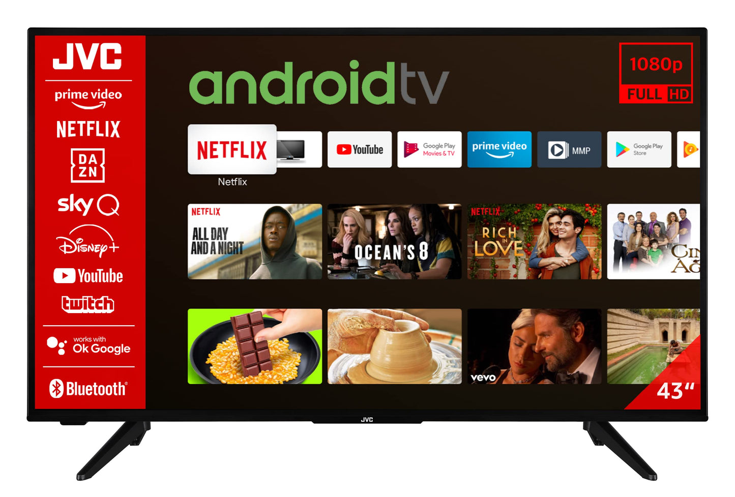 JVC 32 Zoll Fernseher Android TV (HD-Ready Smart TV, HDR, Triple-Tuner, Google Play Store) LT-32VAH3355