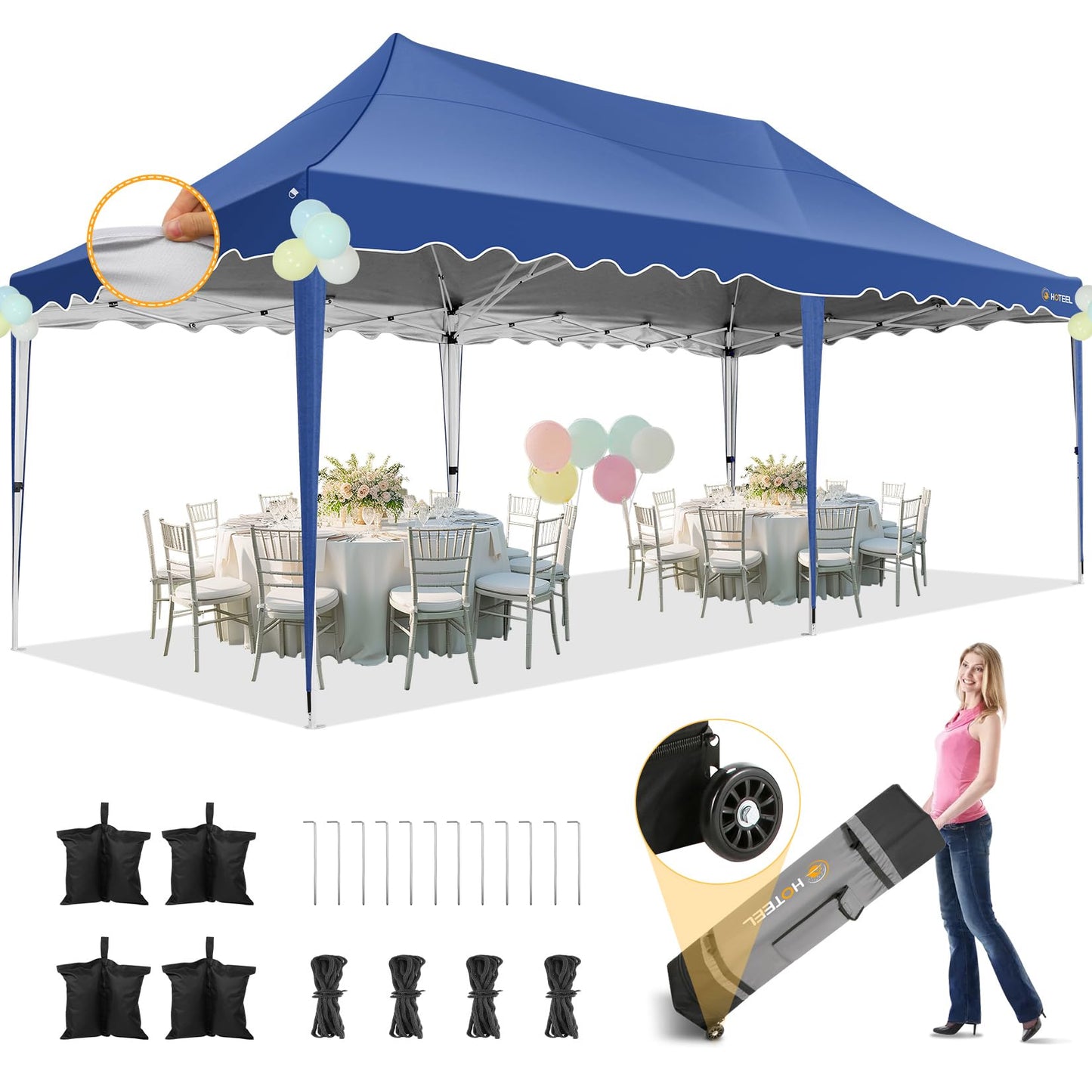 HOTEEL Gazebo 3 x 6 Waterproof Stable with 6 Removable Side Walls, Wave Hem Roof Party Tent 3 x 6 with Wheel Bag and 4 Sand Bags, Folding Gazebo 3 x 6 Parasol for Wedding Market (Grey)