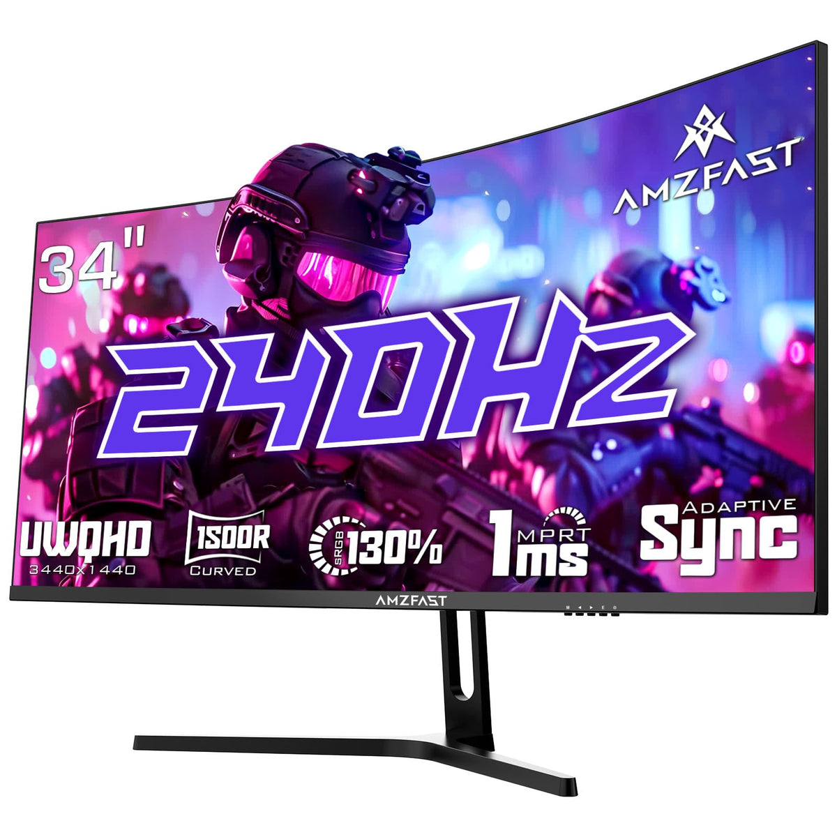 Amzfast Gaming Monitor Curved 24 Inch - 180Hz, FHD 1920 x 1080, Blue Light Filter, 1 ms MPRT, Adaptive Sync, sRGB 130% / DCI-P3 97%, HDMI 1.4 + DP 1.2, VESA 75 x 75, AMZG24C1